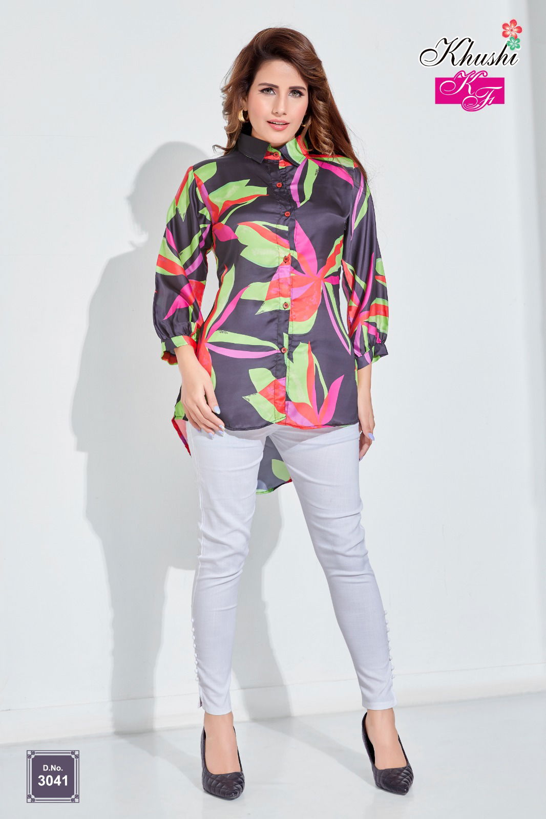 Fancy Digital Printed Ladies Shirt Catalog